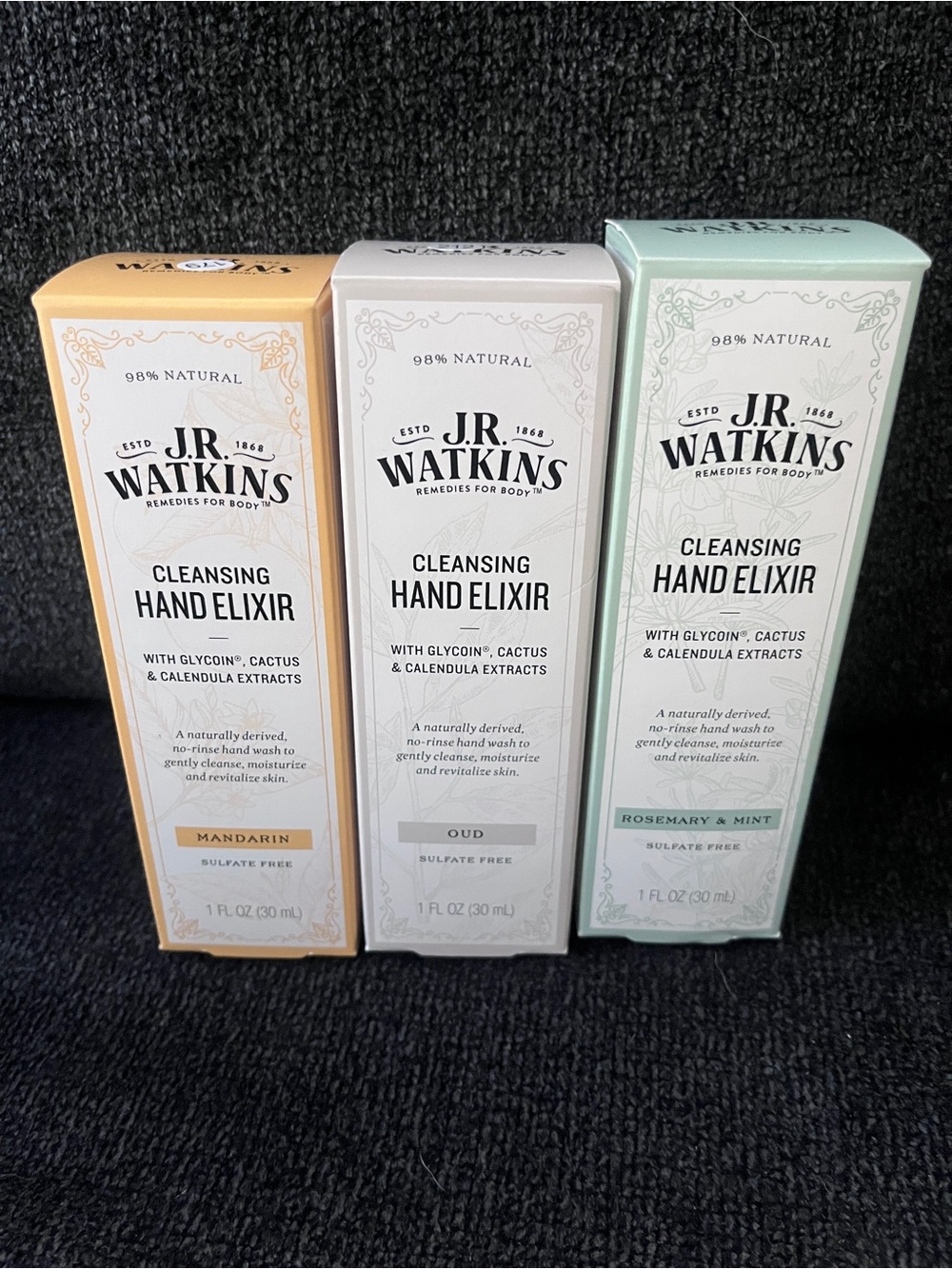 J.R. Watkins Cleansing Hand Elixir Trio - Mandarin, Oud, Rosemary & Mint